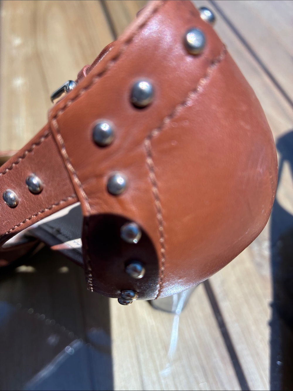 Coach Billie Women's Brown Studded Peep-Toe Heels with Buckle Strap - Picture 5 of 8